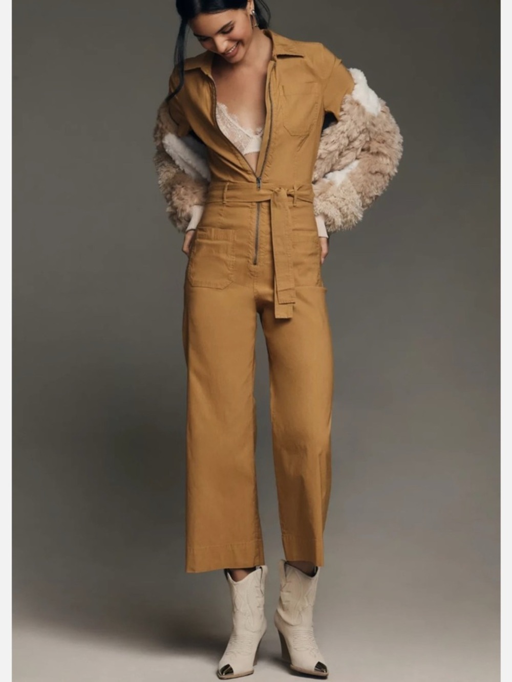 Anthropologie Maeve The Colette Weekend Jumpsuit Size 10 Honey Wide Leg NWT - Picture 3 of 10